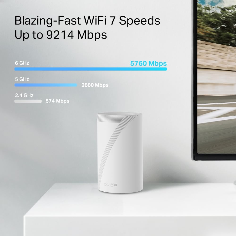 【2024 Nuevo】 TP-Link Deco BE65-5G (1 Paquete)|Sistema WiFi en Malla WiFi7 5G |BE9300 Tribanda, 5760 Mbps (6 GHz)|HomeShield|Operación multienlace|Plug and Play, Disfrute de la Red 5G