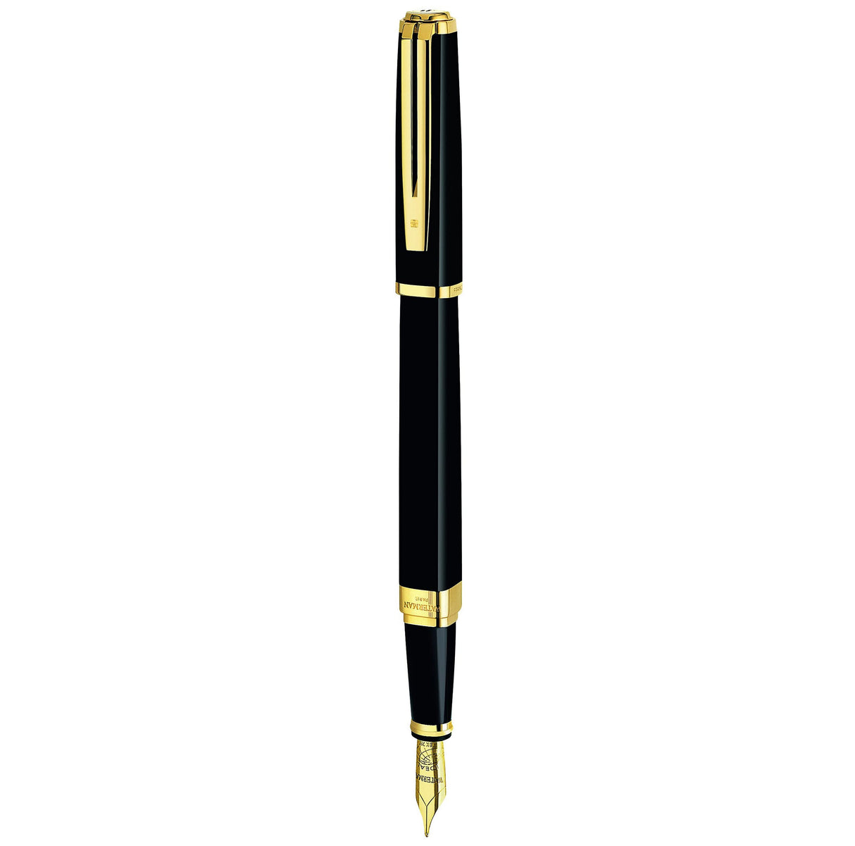 Waterman Exception Füllfederhalter (Modell Slim) (schwarz mit Clip aus 23-karätigem Gold, Federstärke F, blaue Tinte, Geschenkbox)