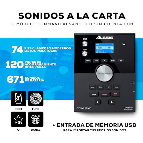 Alesis Command Mesh SE Kit Set de Batería Electrónica, Parches de Malla Doble Zona, Conexiones MIDI USB, 600 Sonidos Batería Eléctrica y Acústica