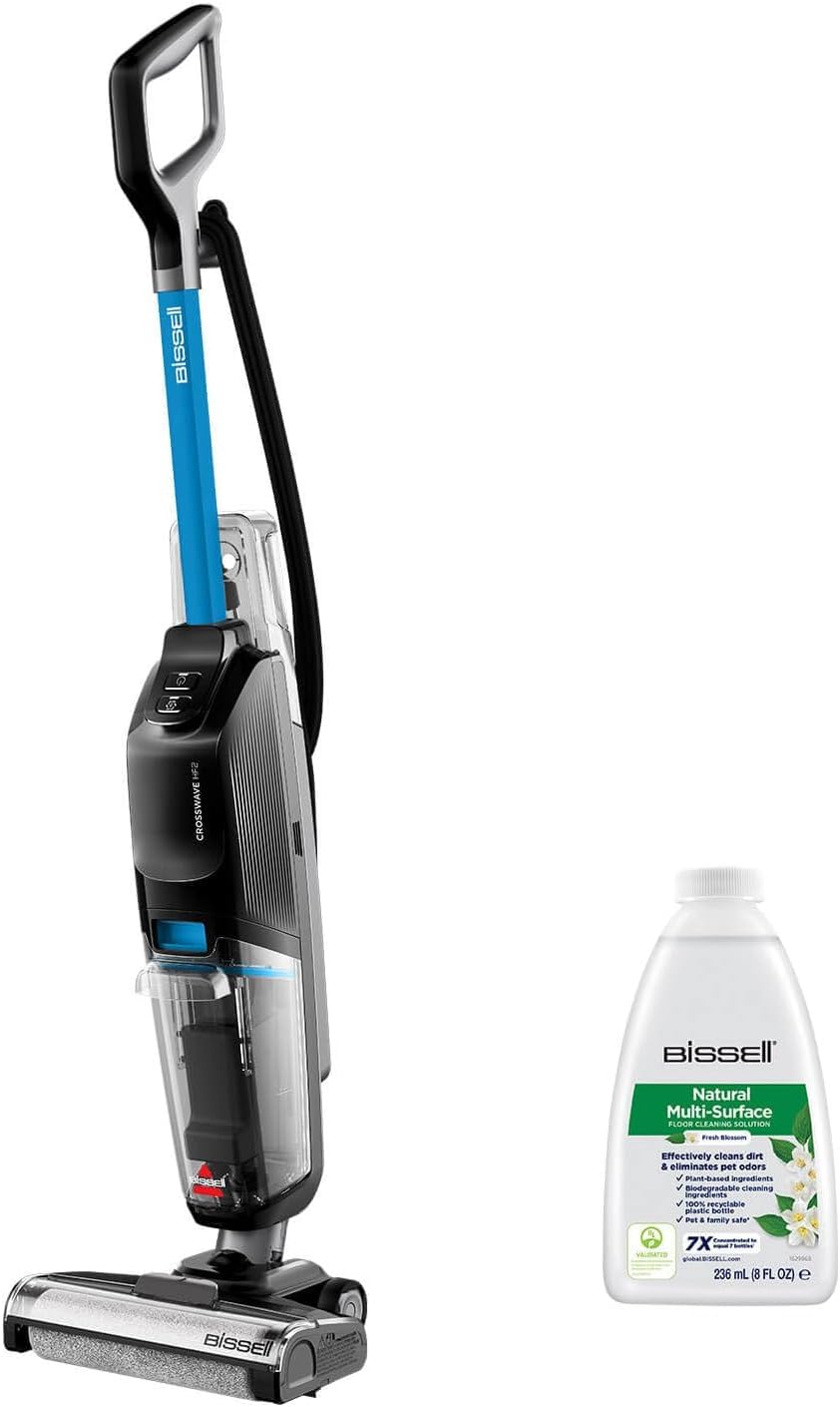 Bissell CrossWave HF2, Aspiradora de Mano con Cable, Aspirado y Mopa en un Solo Paso, Escoba Aspiradora Vertical Ligera, Vacuum Cleaner Potente, Aspiradora de Agua, Solo para Suelos Duros, 3845N