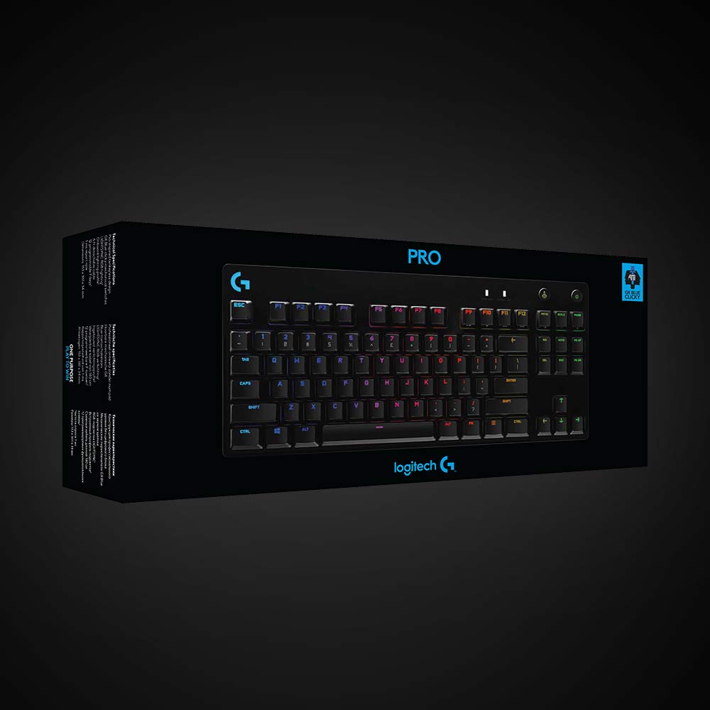 Logitech G PRO TKL Teclado Gaming Mecánico sin teclado numérico, Teclas GX-Clicky Azules, RGB LIGHTSYNC, Diseño portátil para esports, Cable Micro USB Desmontable, Disposición QWERTY US - Negro