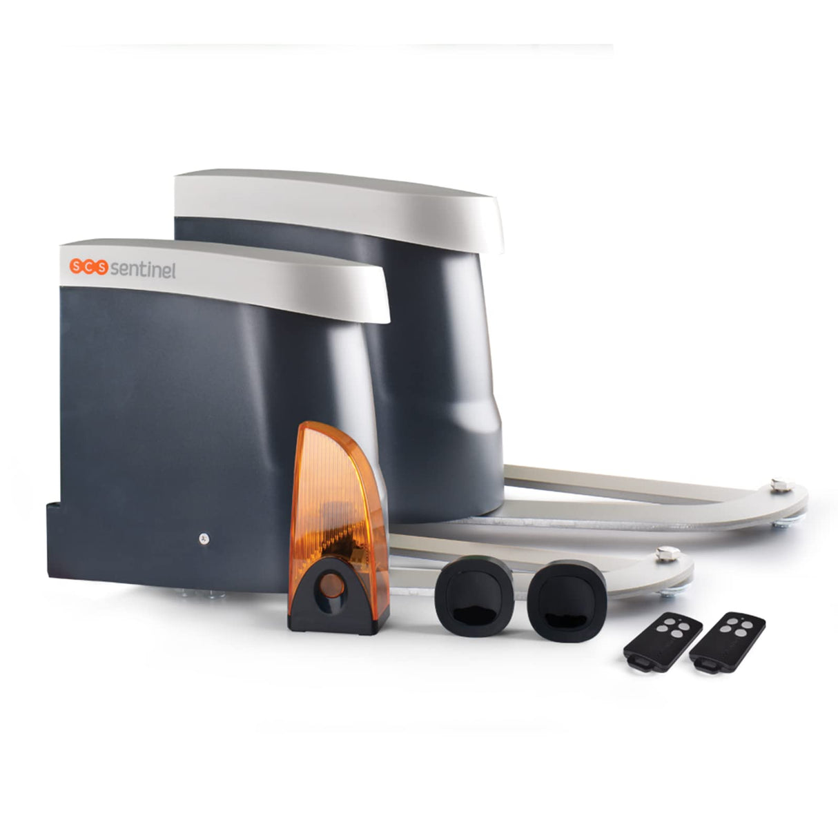 SCS Sentinel - MBA0103 Automatismo a brazos articulados para cancelas batientes - 24V - 2 mandos a distancia - 50m de alcance - lámpara parpadeante LED - 5 m de longitud - 500 Kg máx - OpenGate2