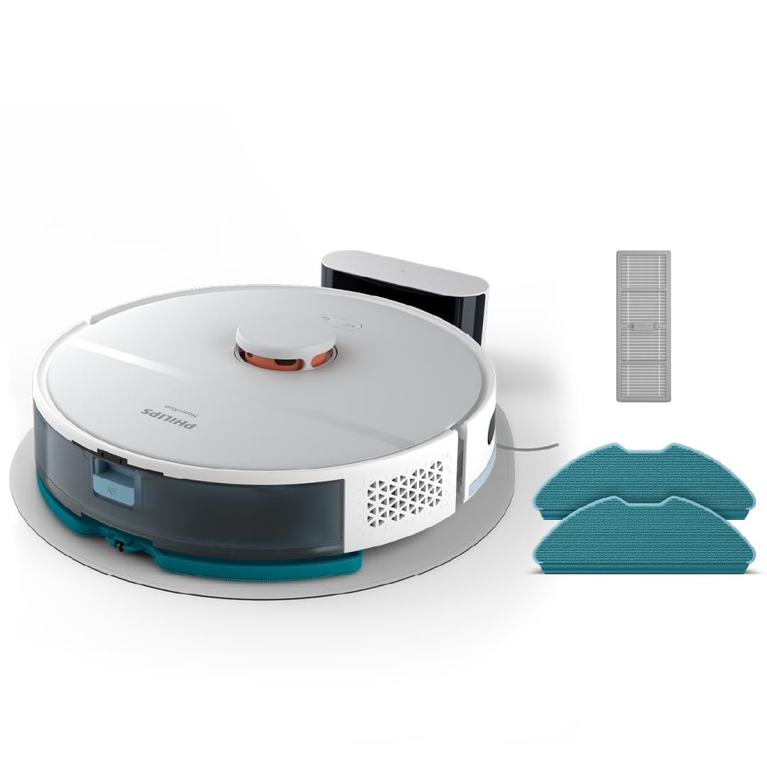 Philips Homerun 2000 Robot Aspirador y Fregona - Potencia de Succión Extra Fuerte, Impulso para Alfombras, Radar LDS, App Homerun, Blanco Ártico (XU2000/25)