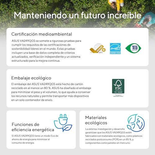 ASUS VA249QGS Monitor Profesional de 24 Pulgadas, IPS, Full HD, sin Marco, 120Hz, Adaptive-Sync, MPRT de 1ms, HDMI, DisplayPort, VGA, luz Azul Baja, antiparpadeo, diseño ergonómico, Montaje en Pared