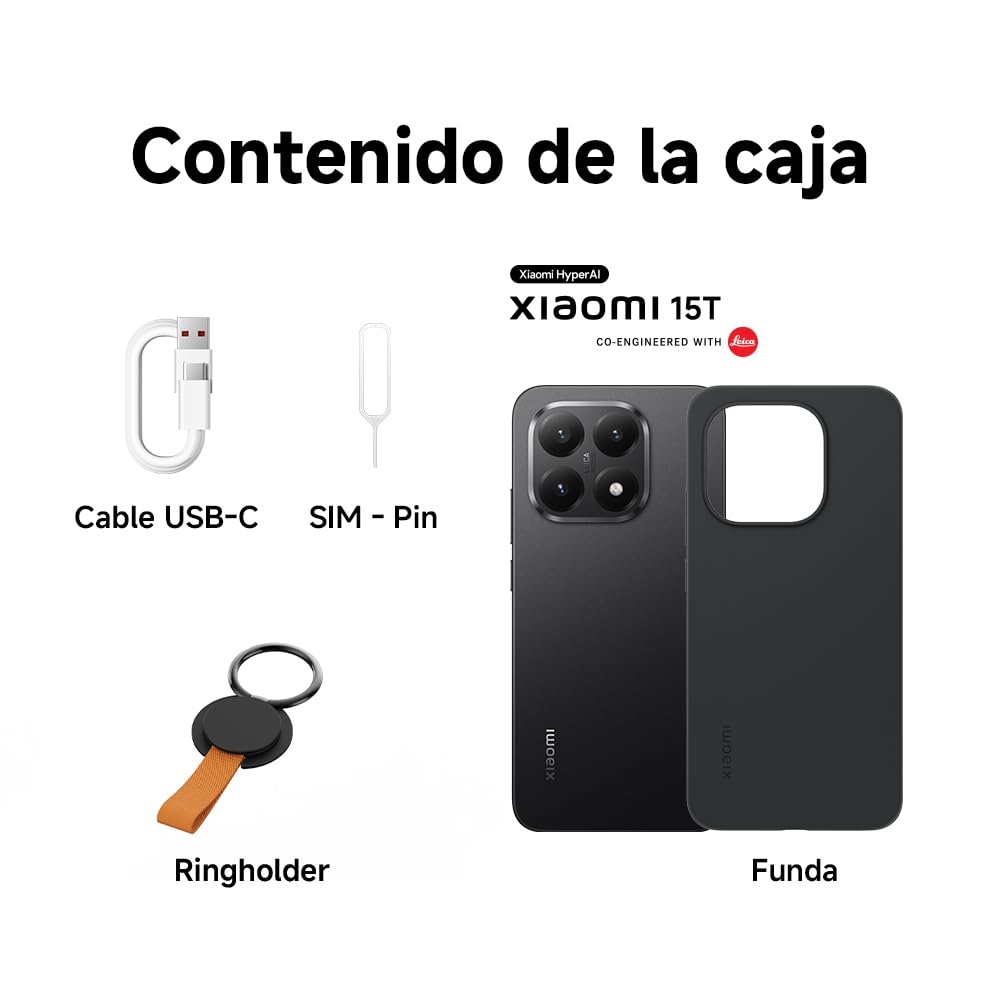 XIAOMI 15T - Smartphone de 12+256GB, Lente óptica Leica Summilux, MediaTek Dimensity 8400-Ultra, Pantalla Eye Care de 6,83" 120 Hz, HyperCharge de 67W, Cargador no Incluido, Negro (Versión ES)