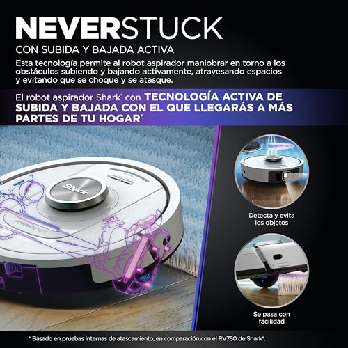 Shark PowerDetect Robot Aspirador, Vaciado automático, navegación 3D y LiDAR, Base antialérgenos, tecnología NeverStuck, para alfombras, Suelos y Pelo de Mascotas, WiFi/App, Blanco, AV2820VEEUWH
