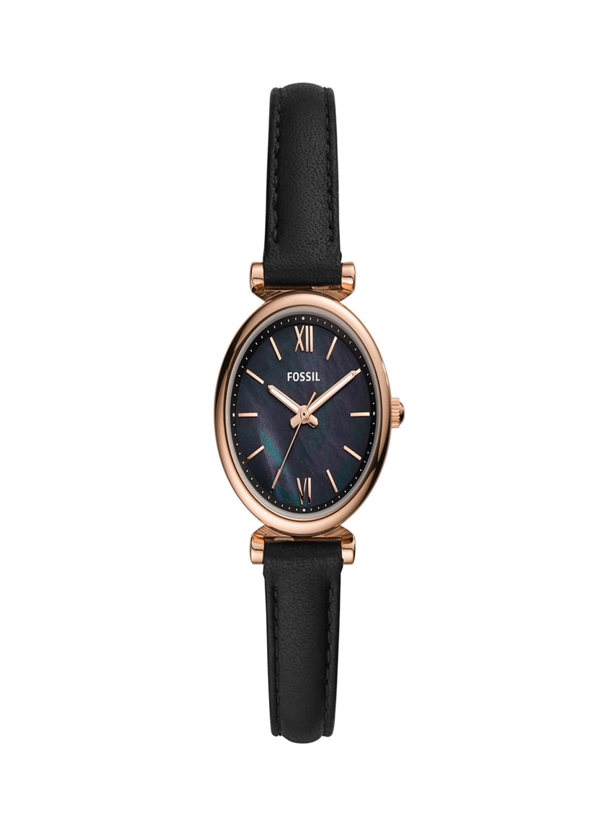 Fossil Carlie Reloj para mujer, movimiento de cuarzo con correa de acero o piel, Negro, 28MM