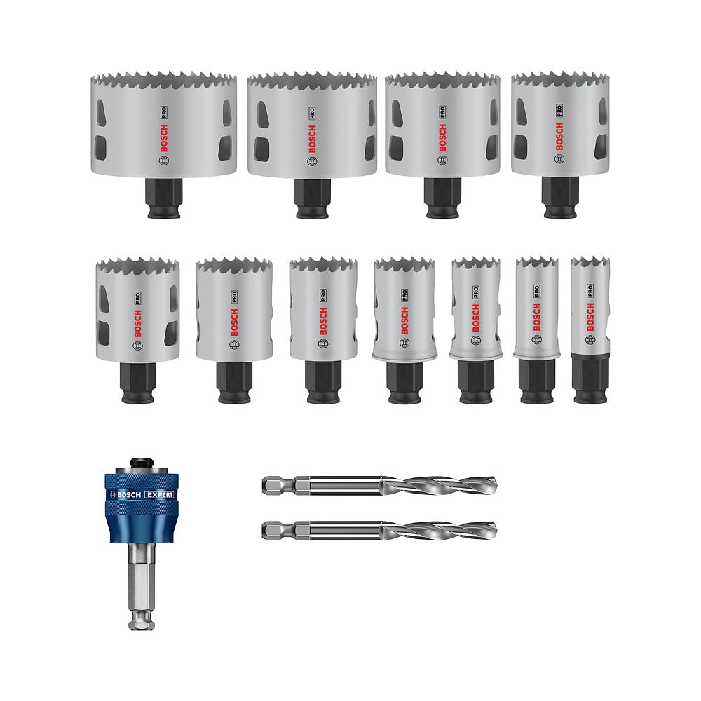 Bosch Juego de 14 sierras perforadoras Pro Multi Material Power Change Plus, estuche transparente para madera blanda, paneles de yeso, diámetro de 20 a 76mm, accesorio profesional, Versión actual