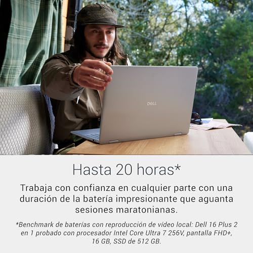DELL 16 Plus 2 en 1 Portátil Convertible DB06250 16" 2K Táctil, Intel Core Ultra 7 Series 2, Intel ARC, 16 GB RAM, 512 GB SSD, Win 11 Home,Teclado retroiluminado QWERTY Español – Ice Blue