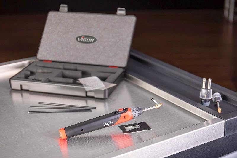 VIGOR Kit de reparación de plástico, 134 Piezas V3551N, 50 W, para Reparaciones rápidas y estables, Grapas de Acero Inoxidable, Varillas de Soldadura y Rejillas de Refuerzo