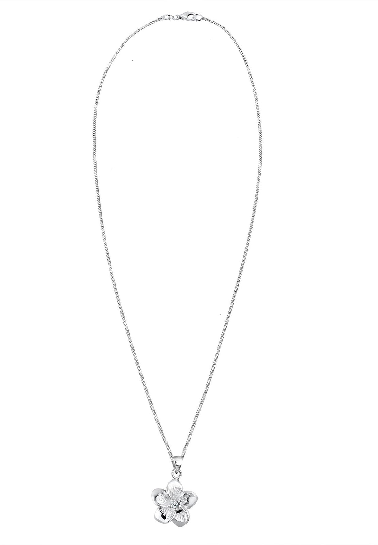 Elli Premium señorías-collar con colgante frangipani flor circonios 925 plata diamante (0.03 ct) Blanco corte brillante 45 cm - 0108771115_45