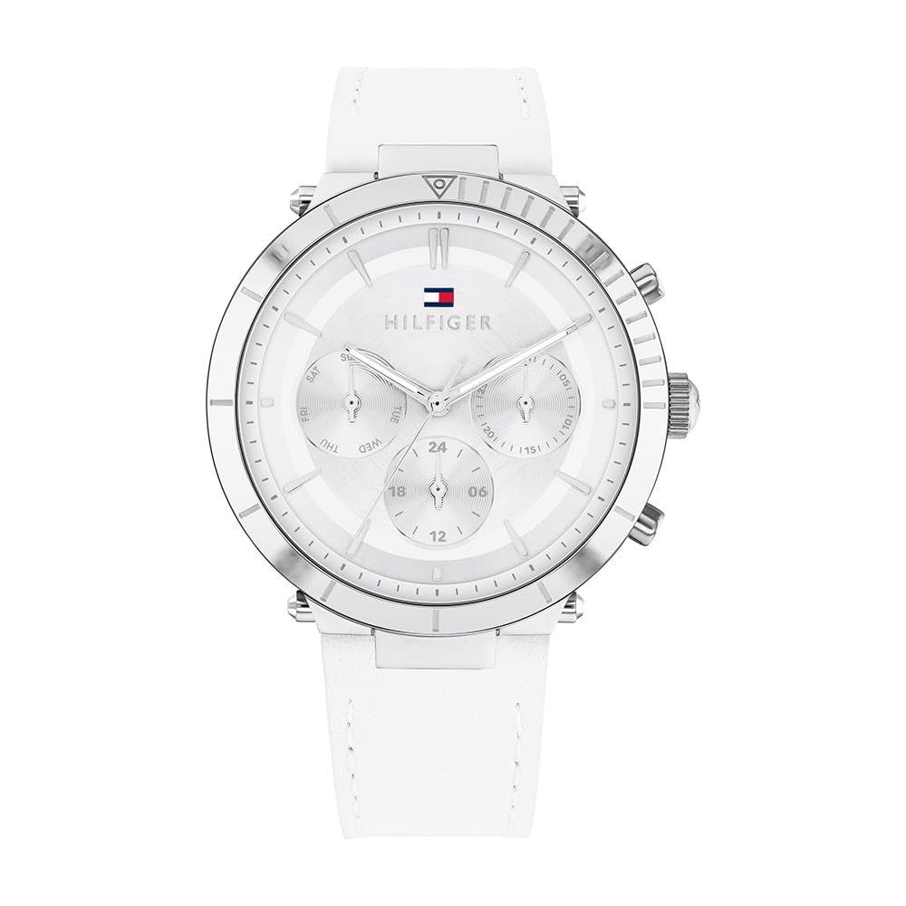 Tommy Hilfiger Reloj Analógico de Cuarzo Multifunción para Mujer con Correa de Cuero Blanca - 1782352
