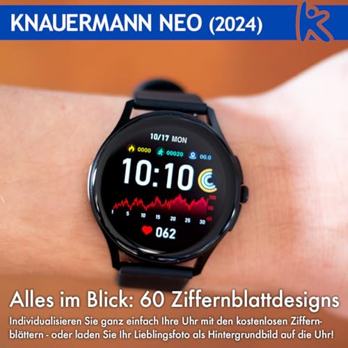 Knauermann Neo (2024) - Reloj de Salud Smartwatch - Función ECG + HRV - BT Bluetooth - Apnea del Sueño, Plata, Normal, Redondo