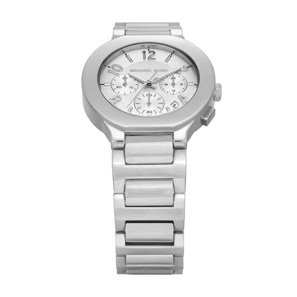 Michael Kors Reloj Gramercy para Mujer, Movimiento cronógrafo de Cuarzo con Correa de Acero Inoxidable, 40 mm, Tono Plateado