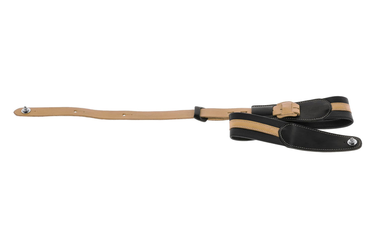 GEWA Correa para guitarra serie Prestige, cuero auténtico, ancho 65 mm, largo 103-139 cm, Cierres de seguridad: cromados, negro perforado/marrón, negro punteado/marrón claro, hechos a mano en Europa