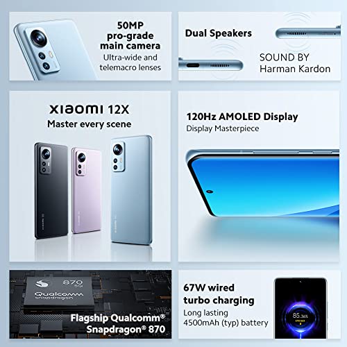 Xiaomi 12X - Smartphone de 8+256GB, Pantalla de 6.28” 120Hz AMOLED, Snapdragon 870, Triple Cámara de 50MP+13MP+5MP, 4500mAh, Blue (Versión ES + 3 años de garantía)