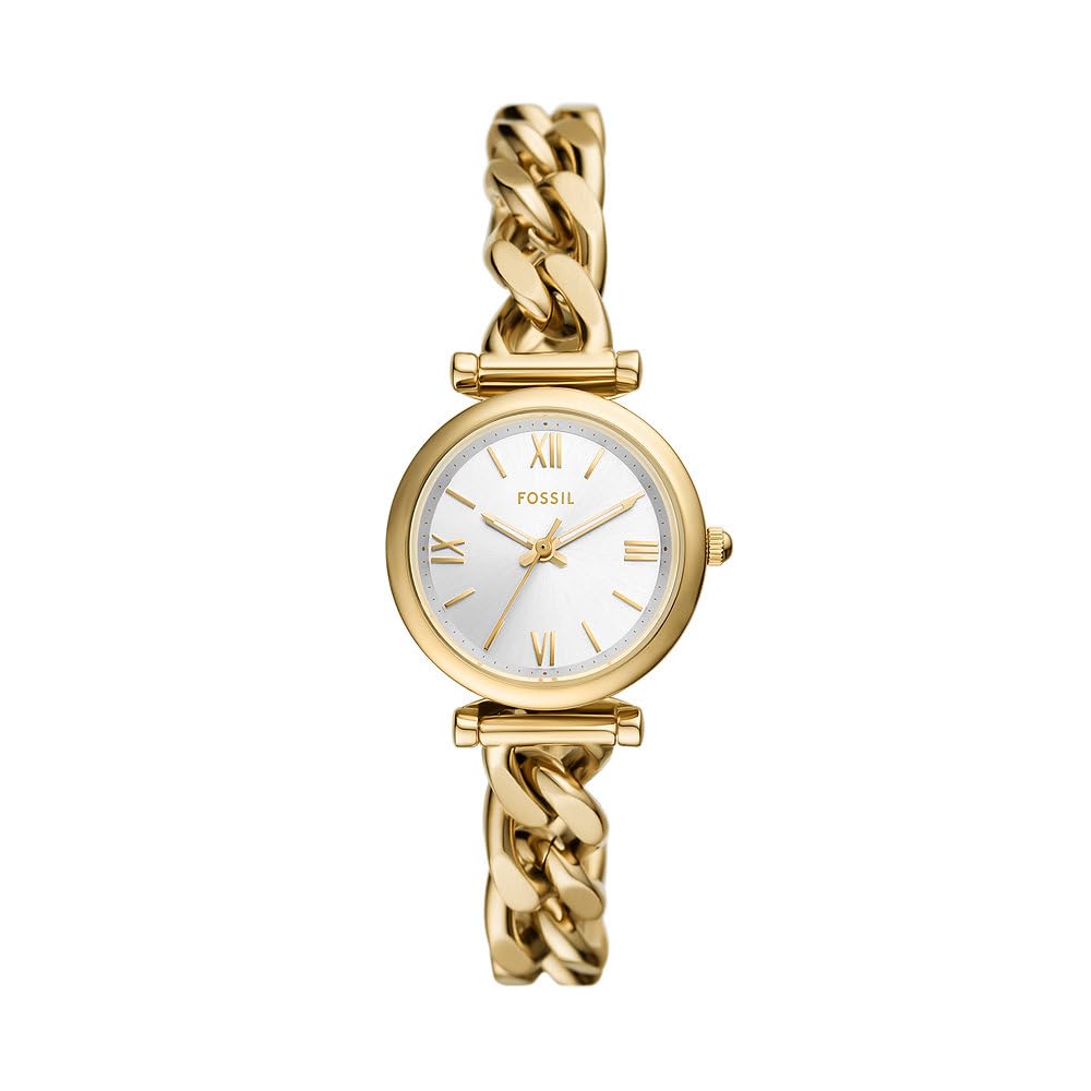 Fossil Reloj Carlie para mujer, Movimiento de cuarzo a tres agujas en tono dorado con correa de acero inoxidable, Tono oro y blanco, 28 mm