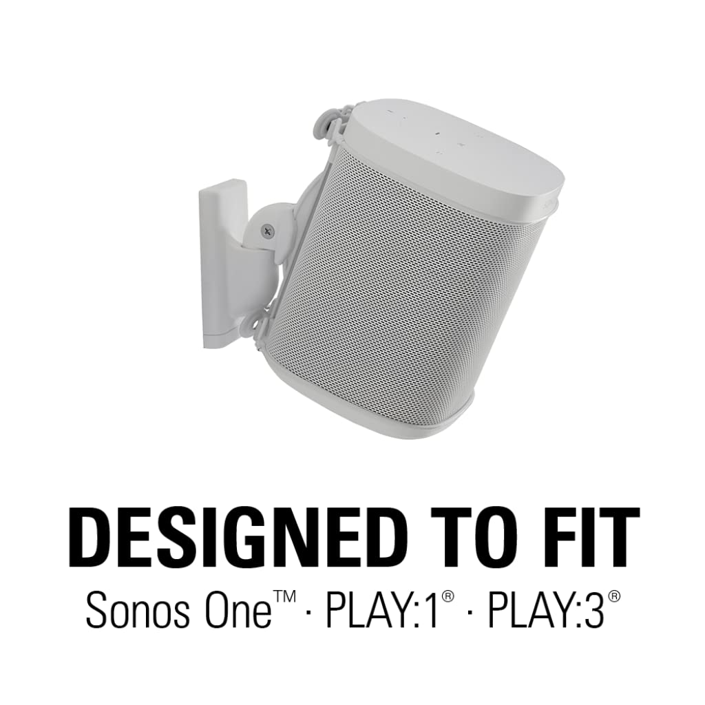 Sanus Soportes de Pared Ajustables para Altavoces diseñados para SONOS One, Play:1 & Play:3 – Par (Blanco)