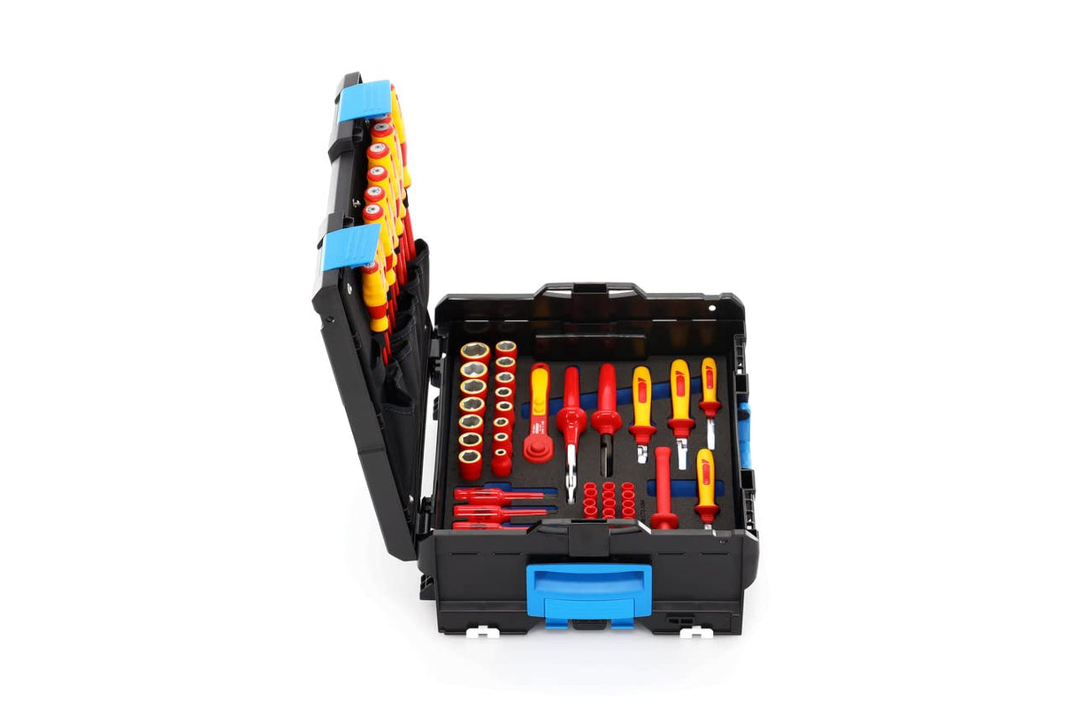 GEDORE Caja de herramientas VDE HYBRID, Juego de 53 piezas, Llena, Herramientas para electricistas, Caja de plástico, Aislamiento VDE, 1100-1094