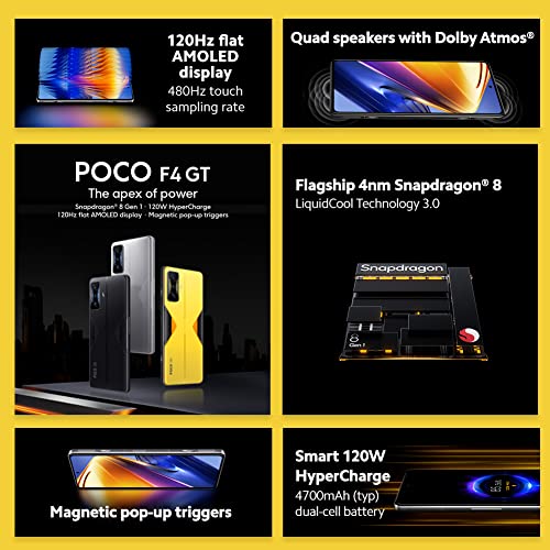 Xiaomi Poco F4 GT 5G - Smartphone de 8+128GB, Pantalla de 6.67” 120Hz E4 AMOLED, Snapdragon 8 Gen 1, Triple Cámara de 64MP, 4700mAh, 120W HyperCharge, Stealth Black (Versión ES + 3 años de garantía)