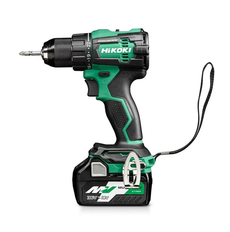 HiKOKI Akku Bohrschrauber DS18DE (18 V, 4,0 Ah Li-ion Akku, Festdrehmoment 70Nm, motor sin escobillas, control de fuerza reactivo, 22 Drehmoment-Einstellungen, LED, Zubehör, im Transportkoffer)