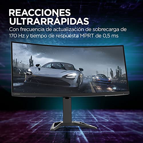 Lenovo G34w-30 - Monitor Gaming Curvo con EyeSafe, 34'' UWQHD (VA, 170Hz (OD), 0.5ms MPRT, HDMI+DP, Cable DP, FreeSync, Altavoces) Ajuste de inclinación/altura - Negro
