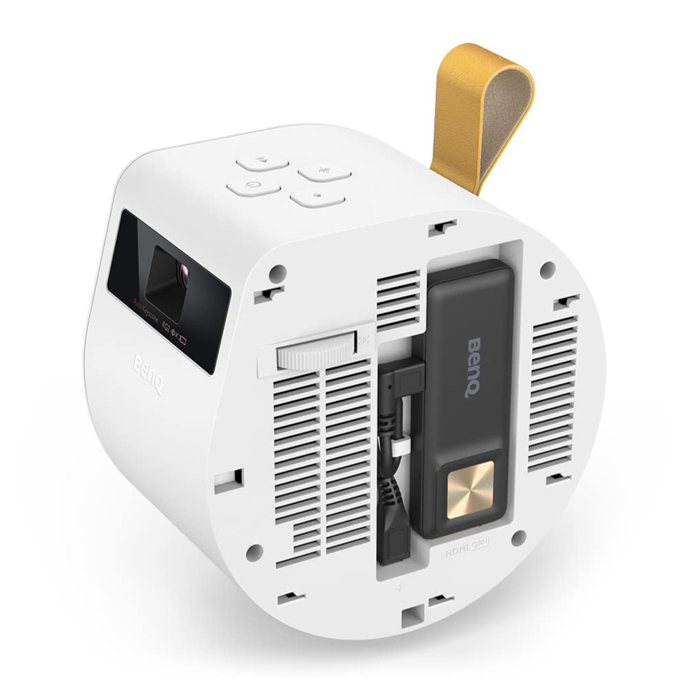 Mini proyector portátil BenQ GV11 ángulo de proyección de 135grados hacia el Techo, Extensiones de Graves de 270grados, Android TV 10, Blanco