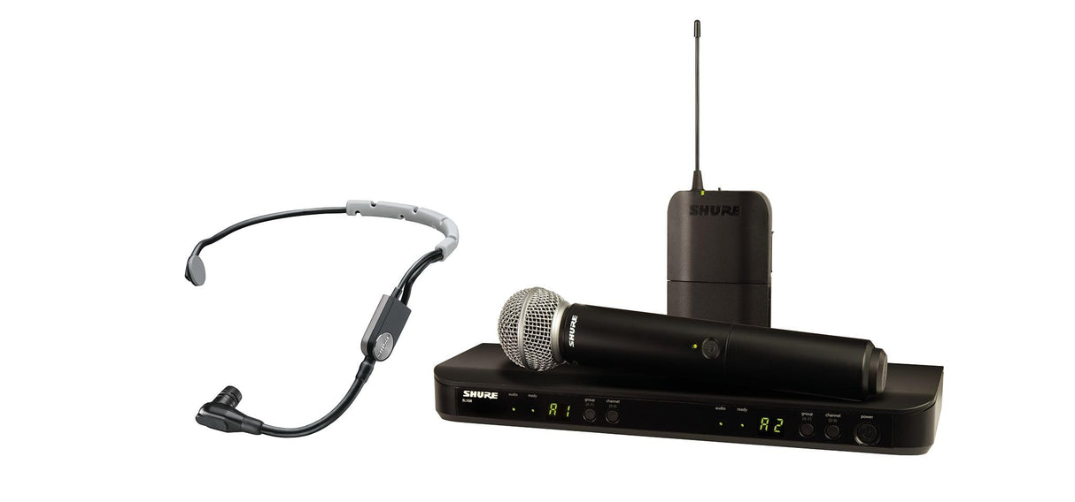 Shure Micrófono inalámbrico BLX1288/SM35 UHF para Iglesias, Karaoke, escenarios y Voces con batería de 14 Horas, Alcance de 100m, micrófonos de Mano y Diadema, Receptor de Doble Canal y Banda S8