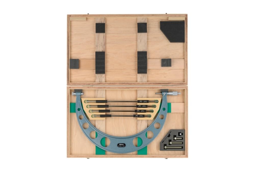 Mitutoyo 104-142A - Micrómetro exterior con 4 yunques intercambiables y 4 estándares, alcance 300 mm-400 mm, graduación de 0,01 mm