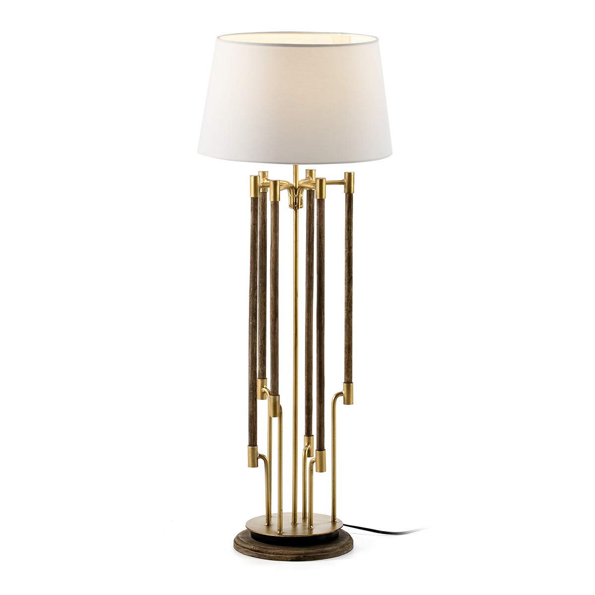 LAMPARA SOBREMESA 22X22X60 MADERA/METAL DORADO CON PANTALLA BLANCO