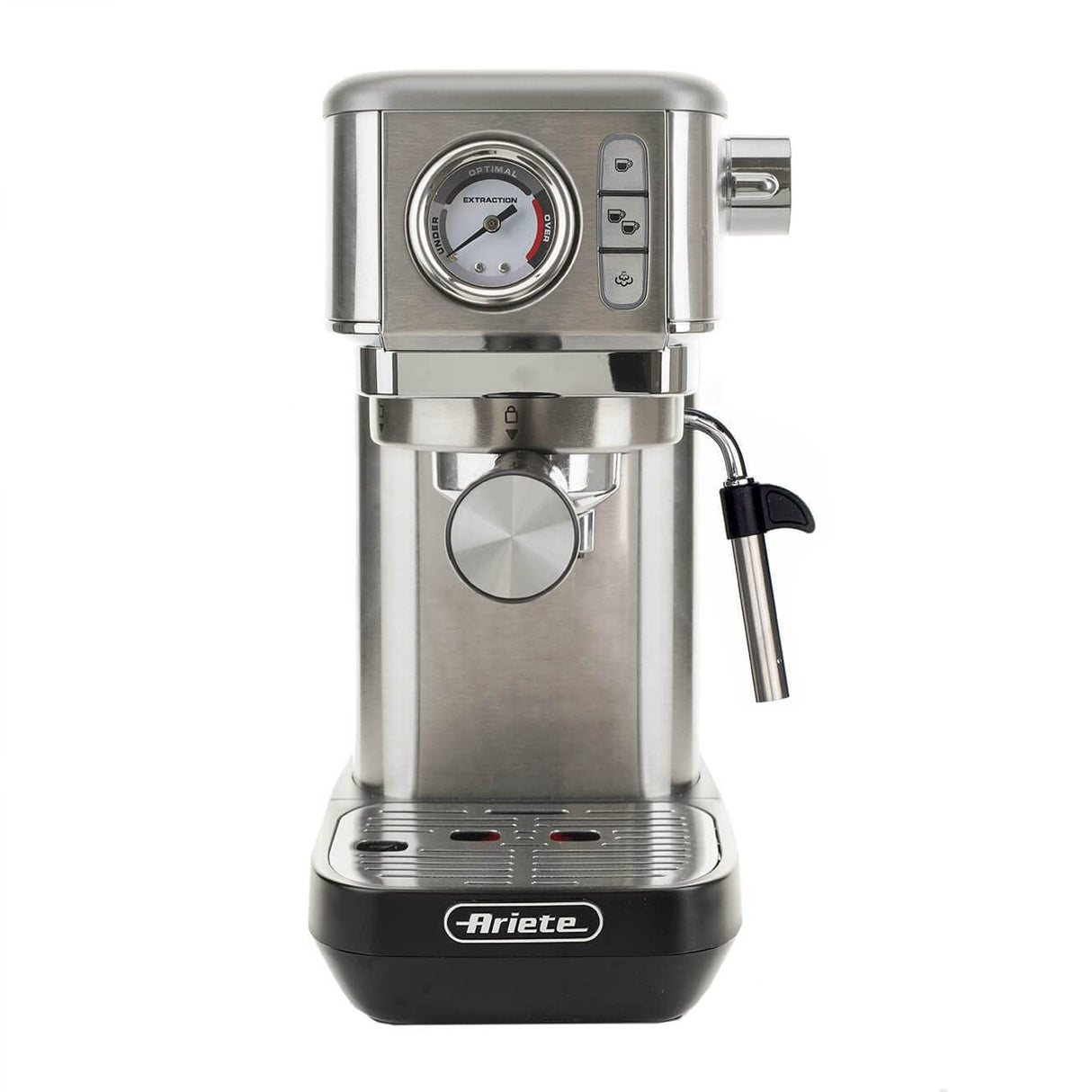 Ariete Espresso Slim Metal 1381, cafetera con manómetro, compatible con café en polvo y monodosis ESE, 15 bares máximos, filtro 1 o 2 tazas, lanza para capuchino, 1300 W, color plateado