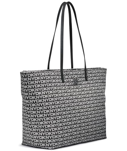 DKNY Jenny Tote, 100% poliéster con Ribete de Poliuretano Mujeres, Logotipo Negro y Negro
