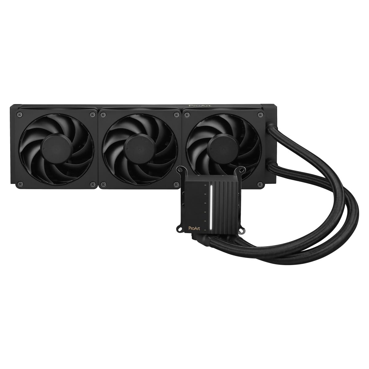 ASUS ProArt LC 360 - Sistema de refrigeración líquida AiO con medidor de estado del sistema iluminado y tres ventiladores Alphacool Apex Stealth Metal Power en negro mate