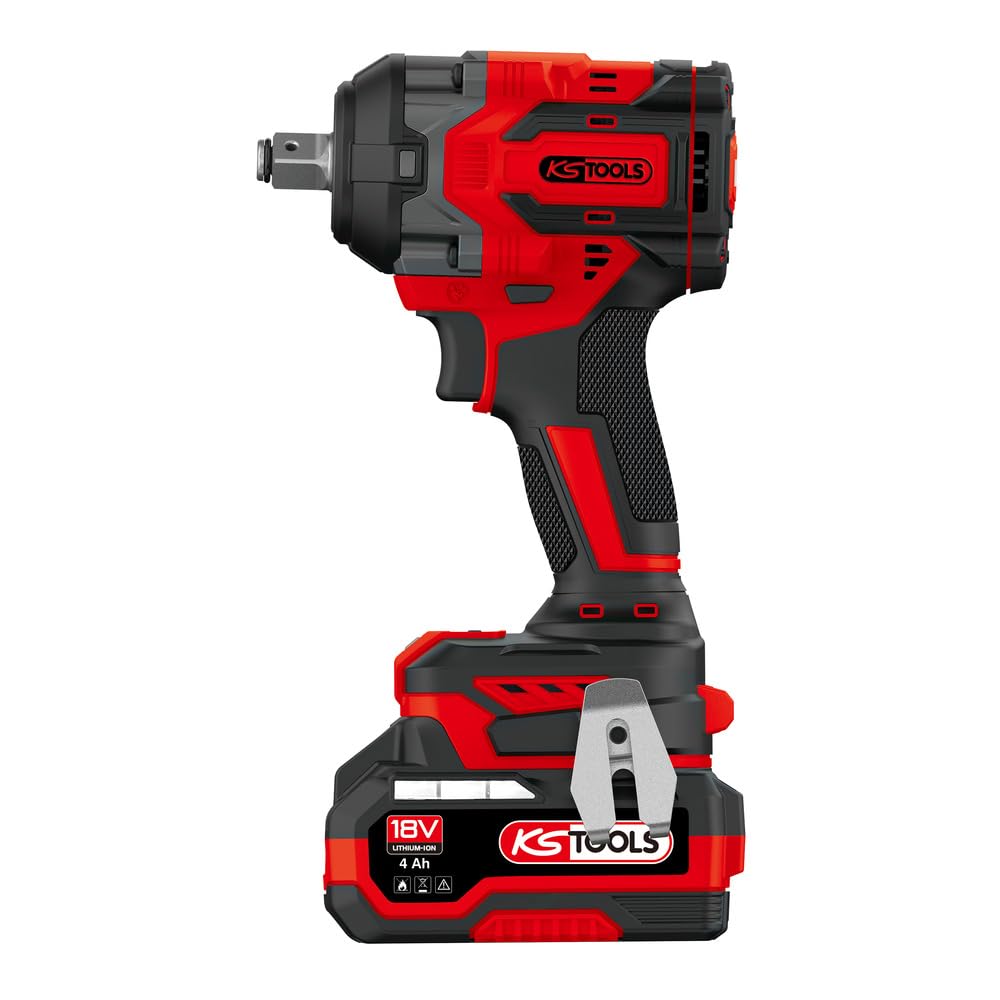 KS TOOLS 515.4710F - Llave de impacto (1/2", llave de impacto inalámbrica sin rosca, potencia 18 V, 850 Nm, 1,5 kg, sin batería, incluye 2 baterías de 4 Ah