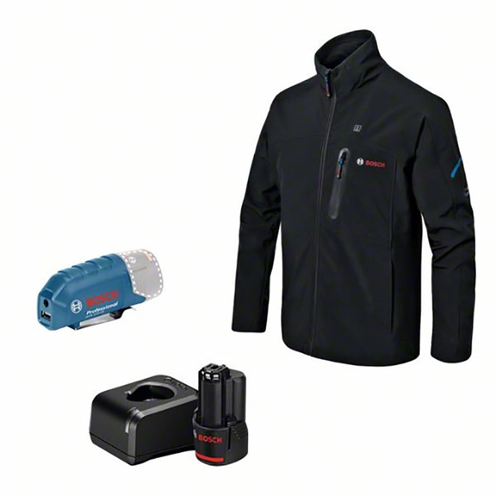 Bosch Professional chaqueta calefactable GHJ 12+18V XA (incl. adaptador de carga con USB GAA 12V-21 + batería GBA 12V 2.0Ah + cargador GAL 12V-20) - Talla M