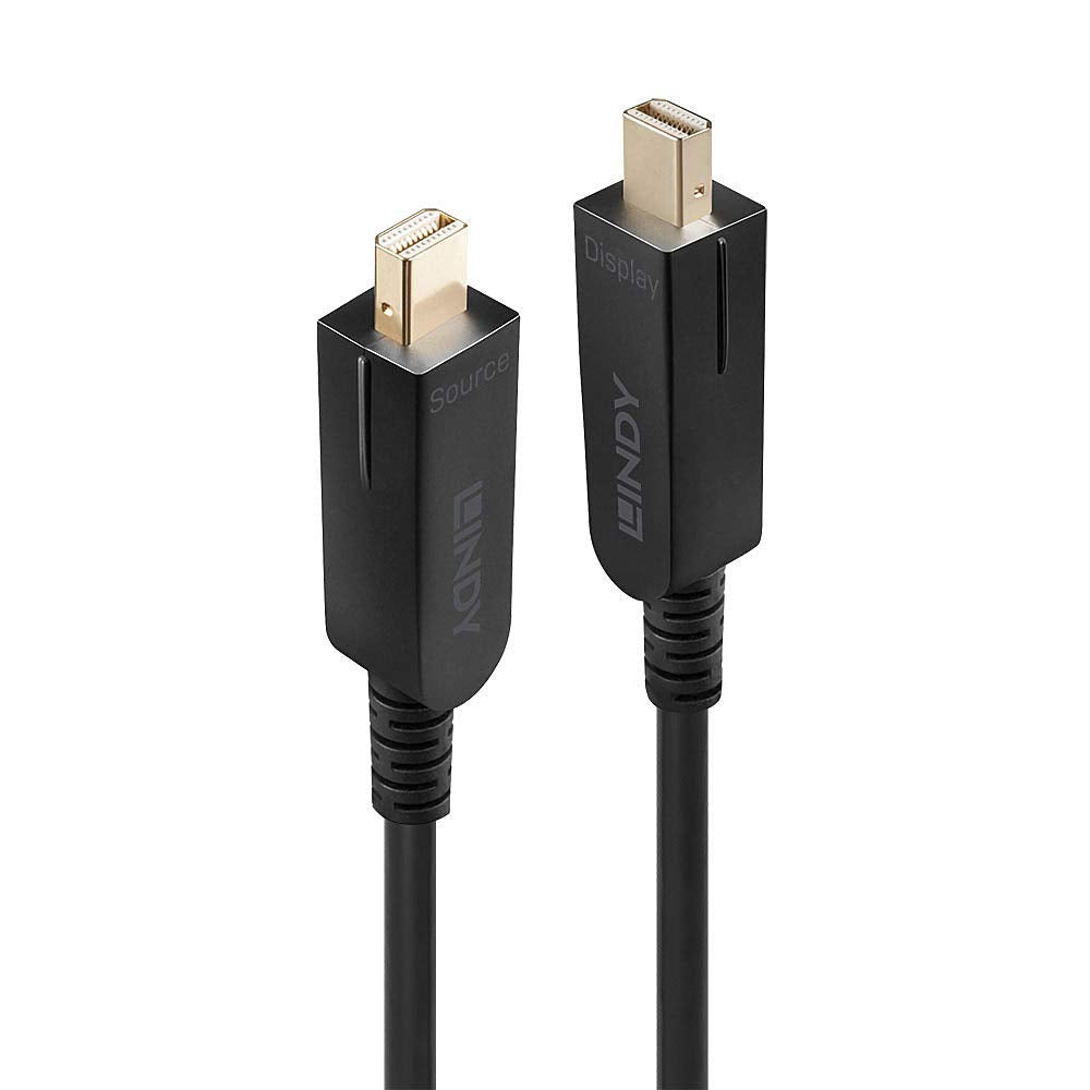 LINDY Cable Mini DisplayPort 1.4 híbrido Fibra óptica con Conectores DP Desmontables, 50 m