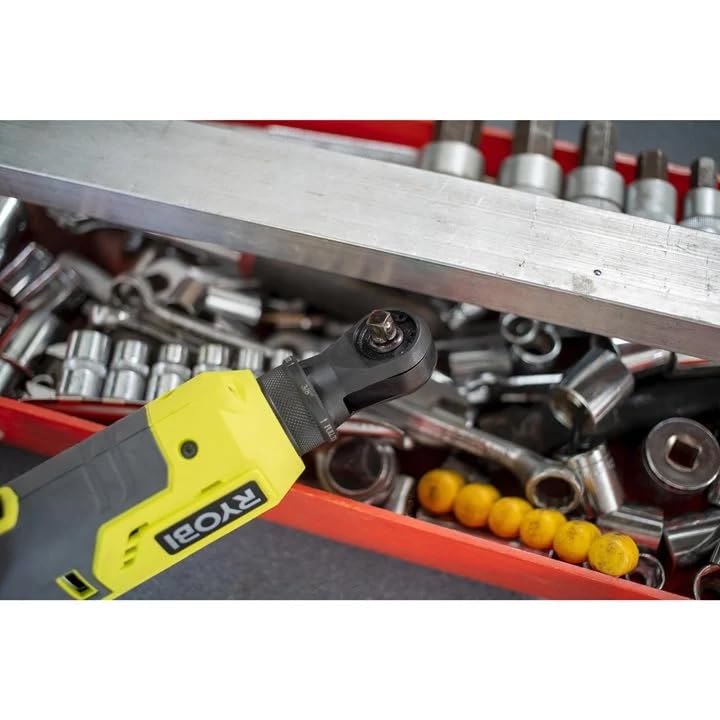 Ryobi - Llave de Carraca ¼'' 18V ONE+ - 1 Velocidad 280 rpm, Par 60Nm, Inversor de Rotación, Cabezal Giratorio, Punta de Extensión - Se Suministra sin Batería, Cargador o Llave de Vaso - R18RW2-0