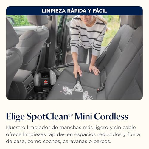 BISSELL SpotClean Mini Aspiradora de Agua Tapiceria Inalámbrico, Limpiador de Tapicerias Portátil, Limpia Rápidas, Compacto y Ligero, Lava Aspiradora para Coche, Barco, Sofá y Más, 40651