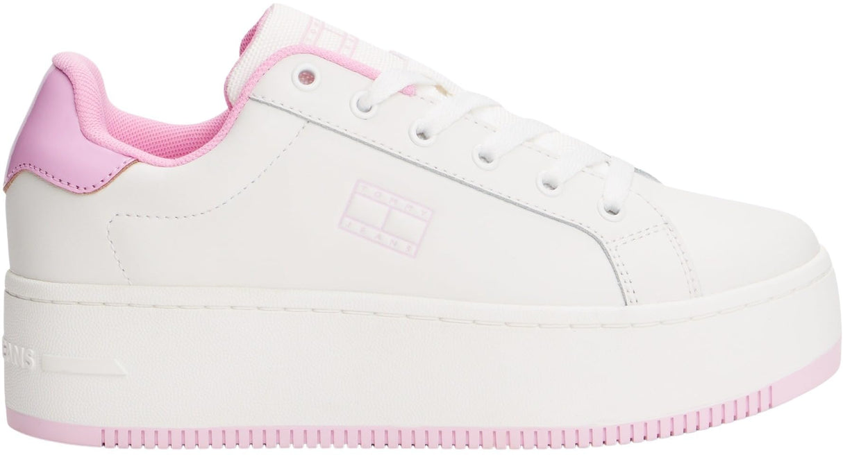 Tommy Jeans Sneaker con Plataforma Mujer de Piel, Multicolor (Ecru/Carnival Pink), 38