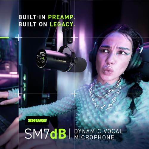 Shure SM7dB Micrófono dinámico para retransmisiones, podcasts y grabación, Amplio Rango de Frecuencias, Sonido cálido y Suave, construcción sólida, Paravientos Desmontable - Negro