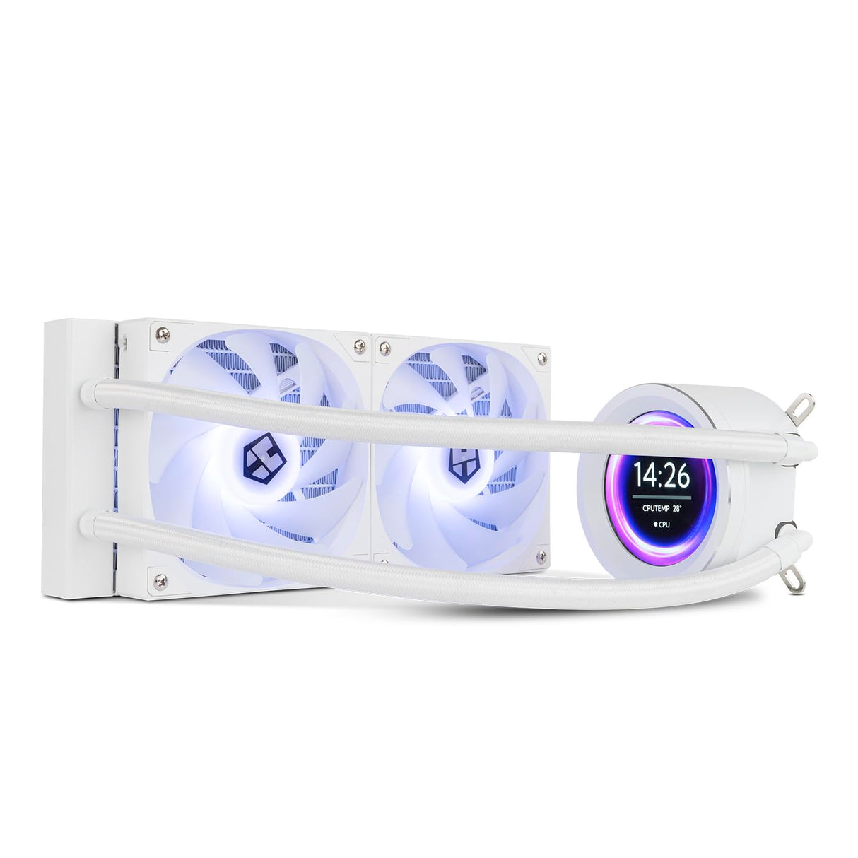 NOX XTREME PRODUCTS X-240 LCD WHITE - Refrigeración líquida ARGB con pantalla LCD personalizable, Intel y AMD, 2 ventiladores 120mm control PWM, bomba base de cobre, radiador doble aluminio, blanco