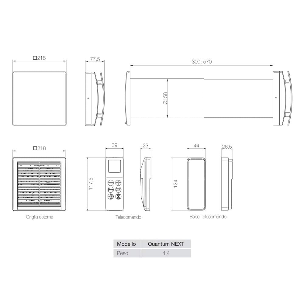 AERAULIQA Quantum Next Unidad de VMC descentralizada de flujo alterno, recuperación de calor, supersilenciosa, con mando a distancia multifunción, diám. 158 – Cód.003015