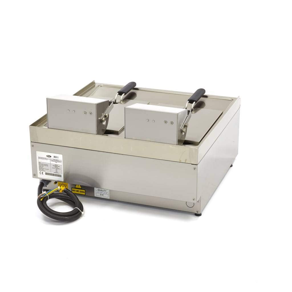Maxima Freidora eléctrica de clase comercial Gastro, 2 x 10 l de aceite, 600 x 600 mm de profundidad, con zona fría y grifo de drenaje, 2 x 6000 W