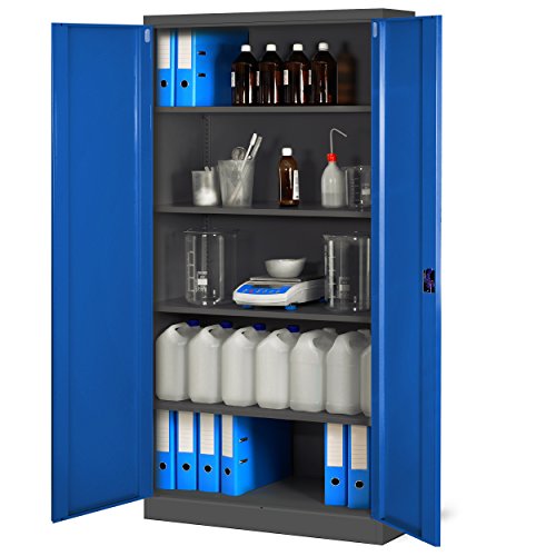Jan Nowak Juego de 3 Armario de Oficina Archivador Armario de Herramientas Metálico 4 Estantes con Recubrimiento de Polvo Se Puede Cerrar 185 cm x 90 cm x 40 cm (Antracita-Azul)