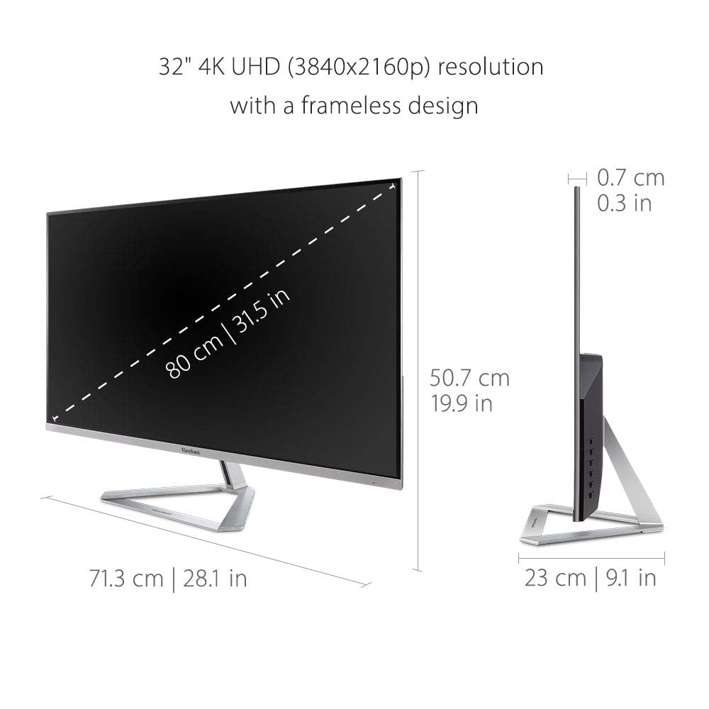 ViewSonic VX3276-4K-MHD 32" 4K UHD, HDR, HDMI, DP, mDP, Eye-Care, Eco-Mode, Altavoz, Plateado-Negro