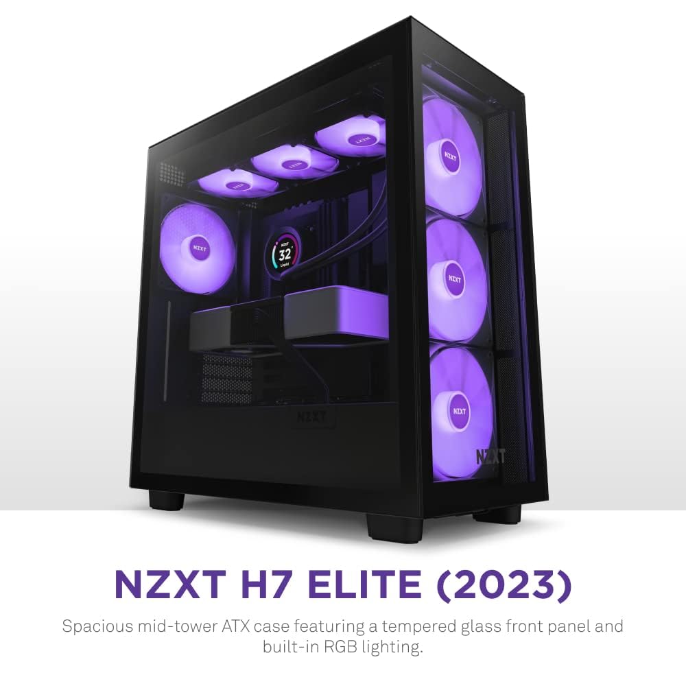 NZXT H7 Elite - CM-H71EB-02 - ATX Mid Tower PC Gaming Case - Puerto USB tipo C de E/S frontal - Panel lateral de vidrio templado de liberación rápida - Negro (2023)