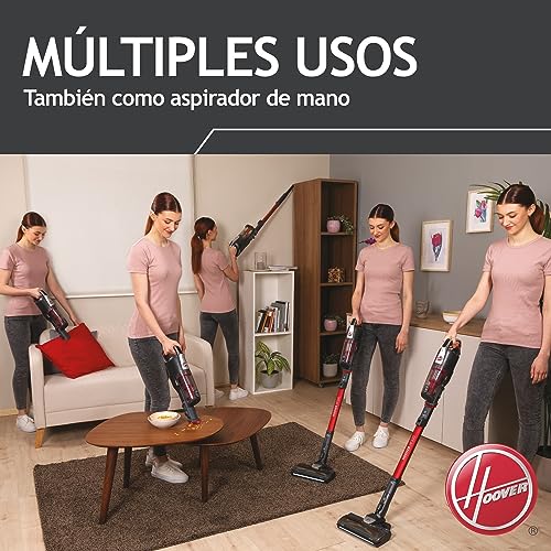 Hoover HF500 Plus Home HF522STH Aspiradora Escoba sin Cable, Accesorio 2 en 1, 45 min, Carga ultrarápida 2.5h, 15500 Pa, Dual led localizador de Polvo, Color Rojo