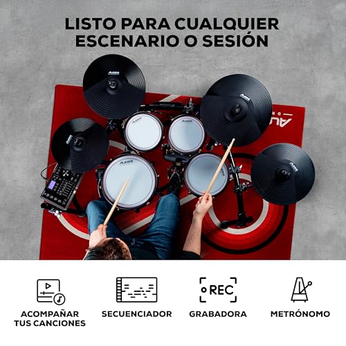 Alesis Crimson III - Set de Batería Eléctrica, Bluetooth, MIDI, Parches de Malla Doble Zona, Ride Triple Zona, Platillos con Choke, Lecciones de Drumeo y BFD, Admite Doble Bombo, Rojo