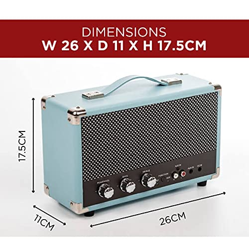 GPO Westwood Retro 25 Altavoz con subwoofer de 25 vatios, entrada RCA, Bluetooth, rejilla vintage y asa de transporte - Azul