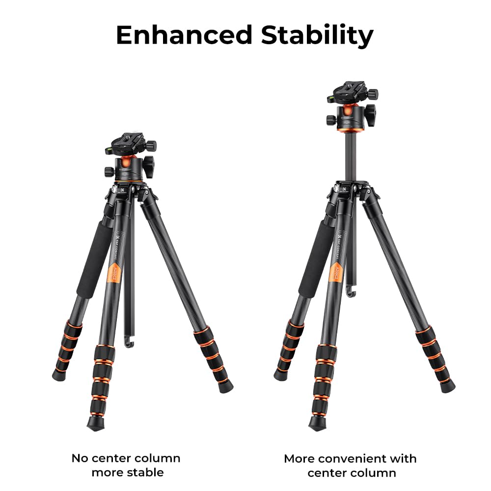 K&F CONCEPT Trípode Cámara de Carbono Compacto con Rótula de Bola 360°Compatible con Cámara DSLR, Carga Máxima: 15KG (A255C2+BH-36L)